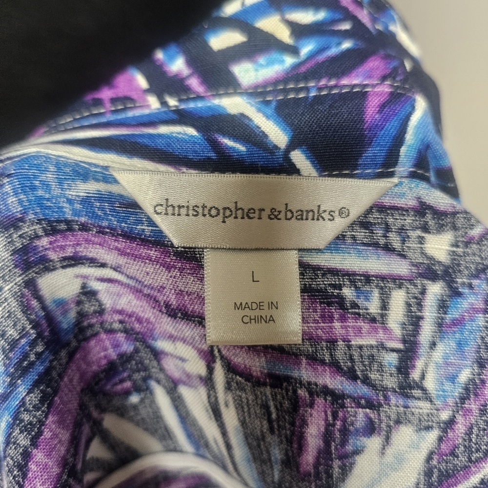 Purple Amethyst Turquoise Blue Palm Leaf Tropical Linen Blend Jacket Art To Wear - Picture 4 of 6